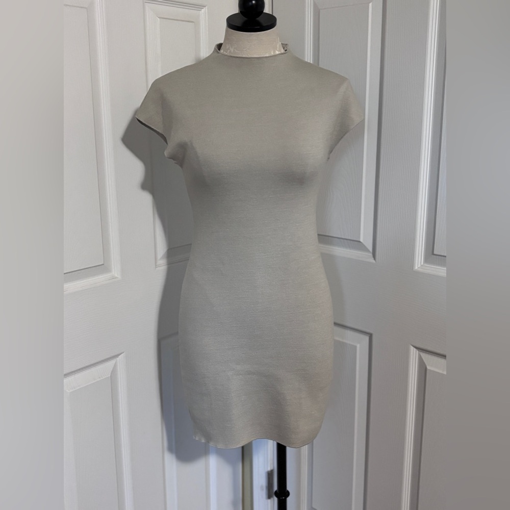 ZARA Casual Knit Short Stretch Bodycon Dress in Beige M - Picture 2 of 6